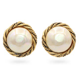 Vintage Chanel Faux Pearl Gold Tone Rope Clip-On Earrings