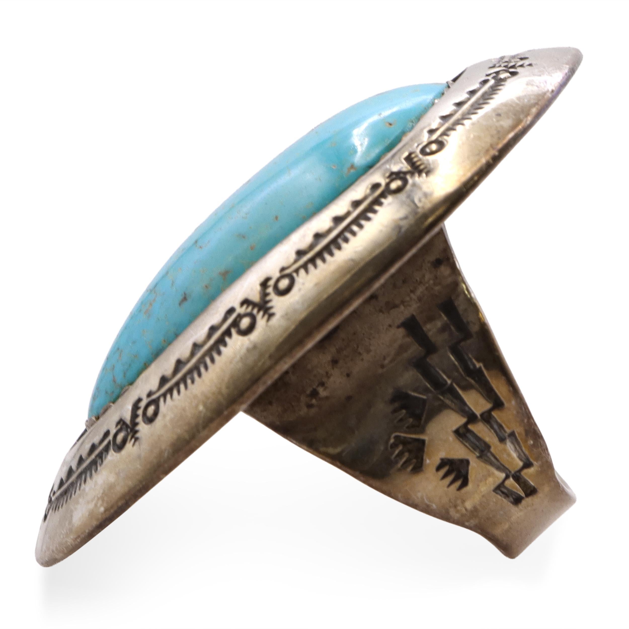 Vintage Teddy Goodluck Sterling Silver Turquoise Statement Ring