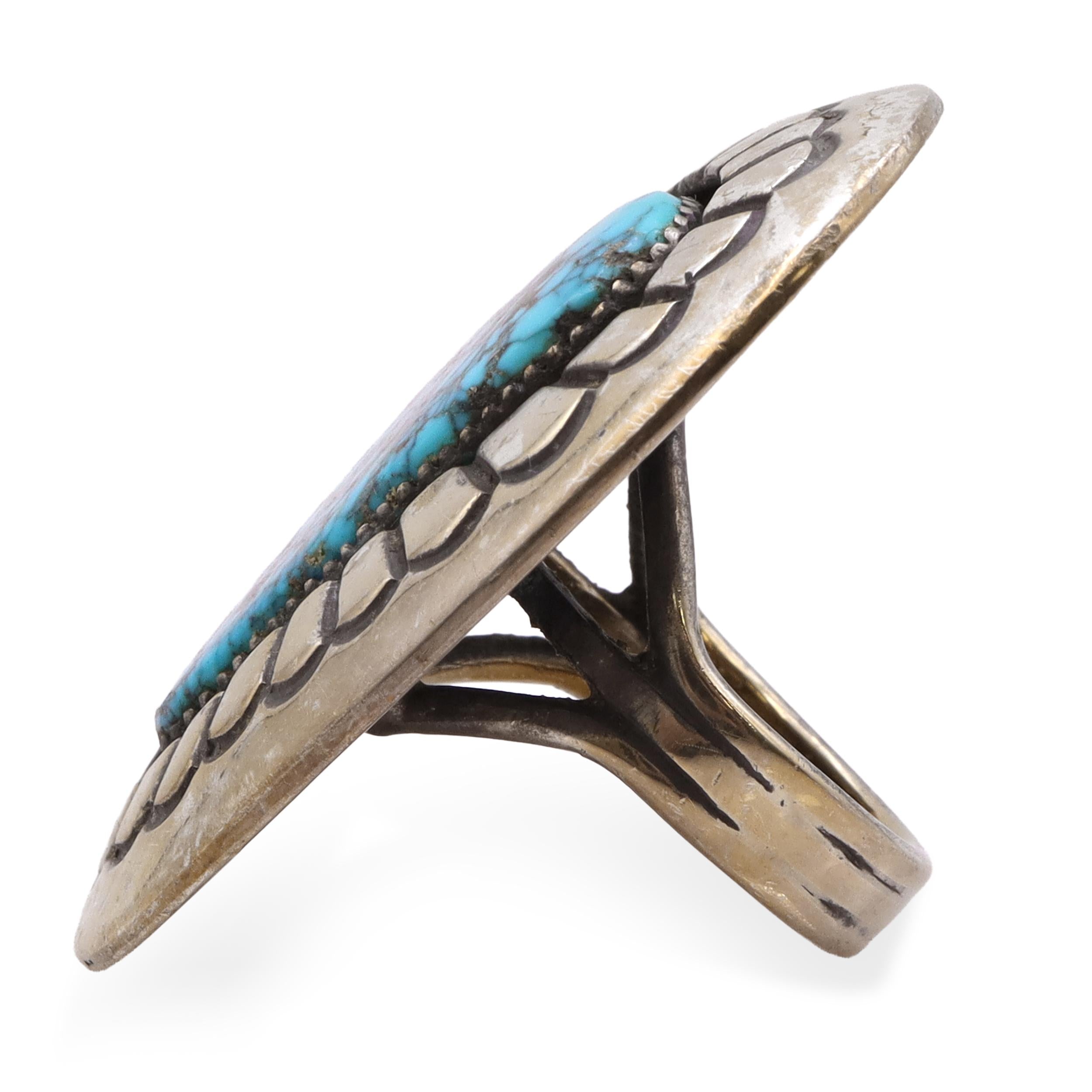 Vintage Jackson Sterling Silver Spiderweb Turquoise Statement Ring