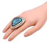 Vintage Jackson Sterling Silver Spiderweb Turquoise Statement Ring