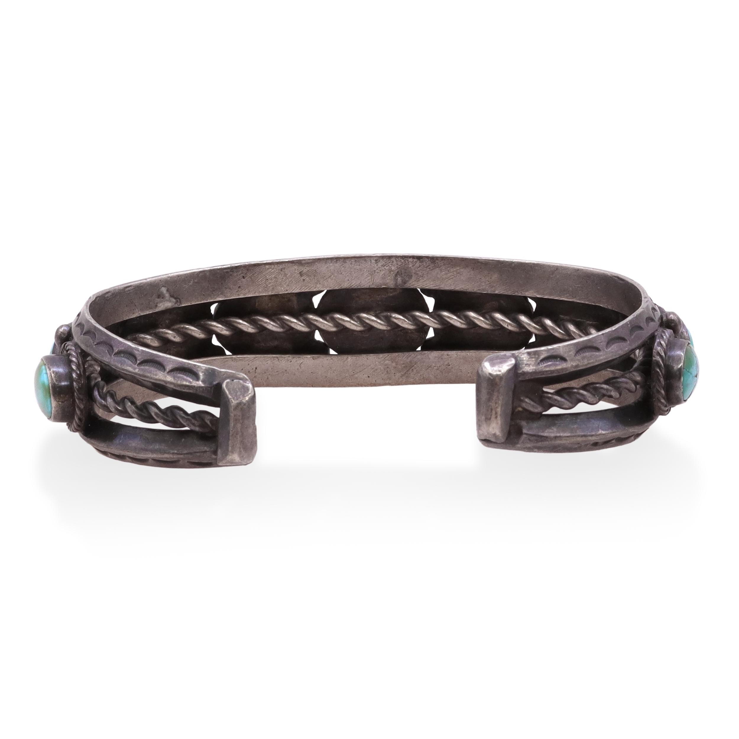 Navajo Seven-Stone Turquoise Sterling Silver Cuff Bracelet