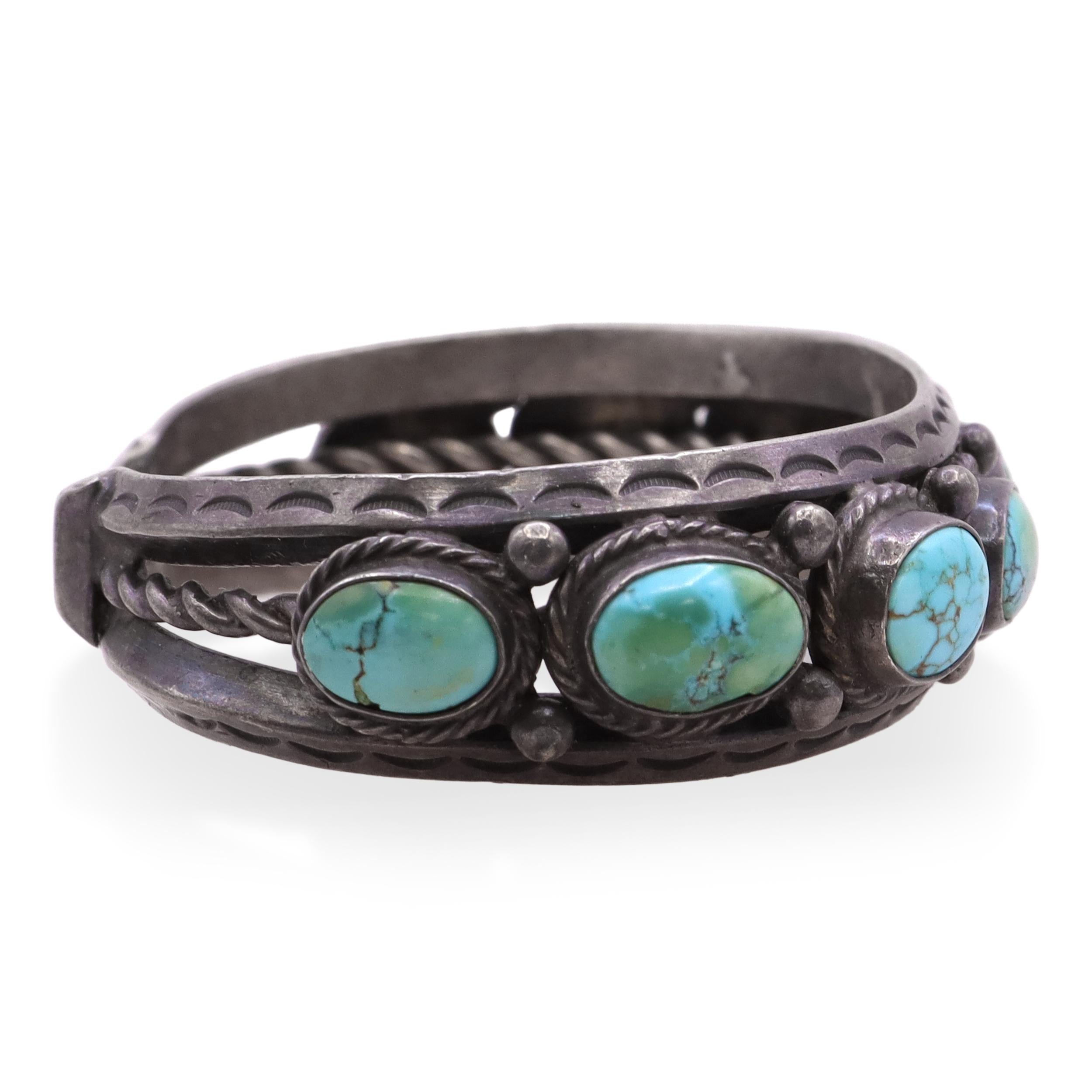 Navajo Seven-Stone Turquoise Sterling Silver Cuff Bracelet