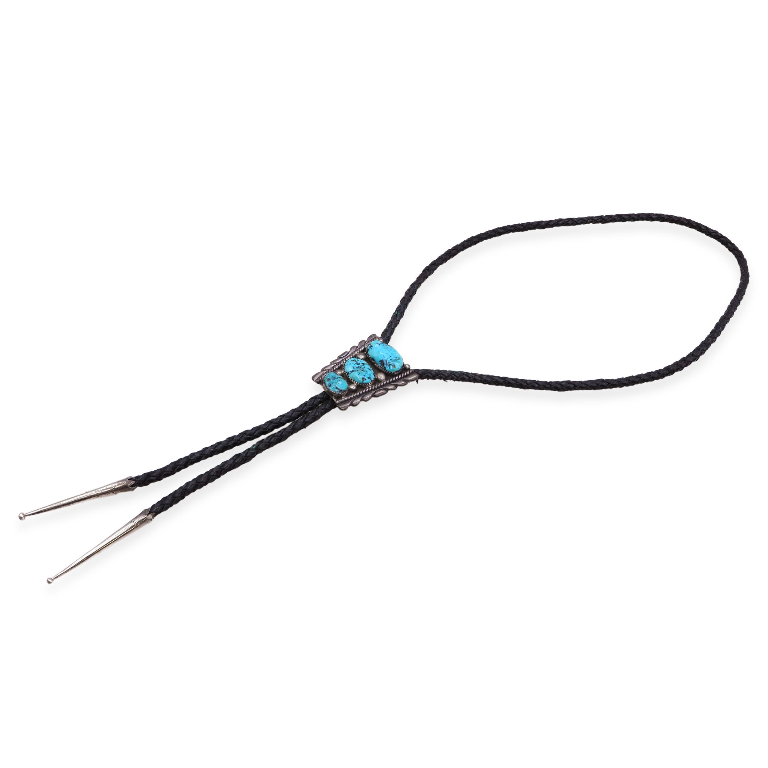 R|B Signed Navajo Turquoise Sterling Silver Bolo Tie