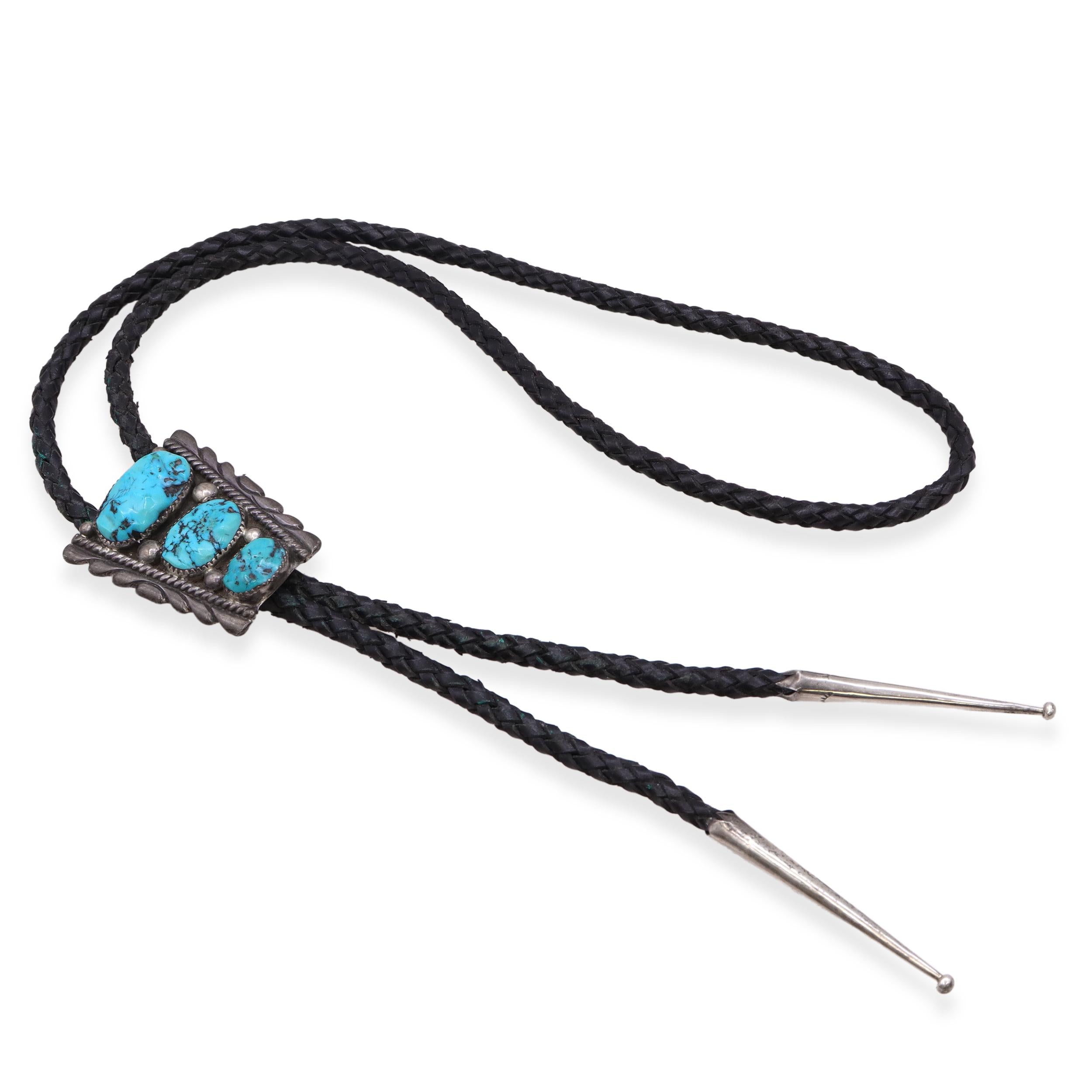 R|B Signed Navajo Turquoise Sterling Silver Bolo Tie