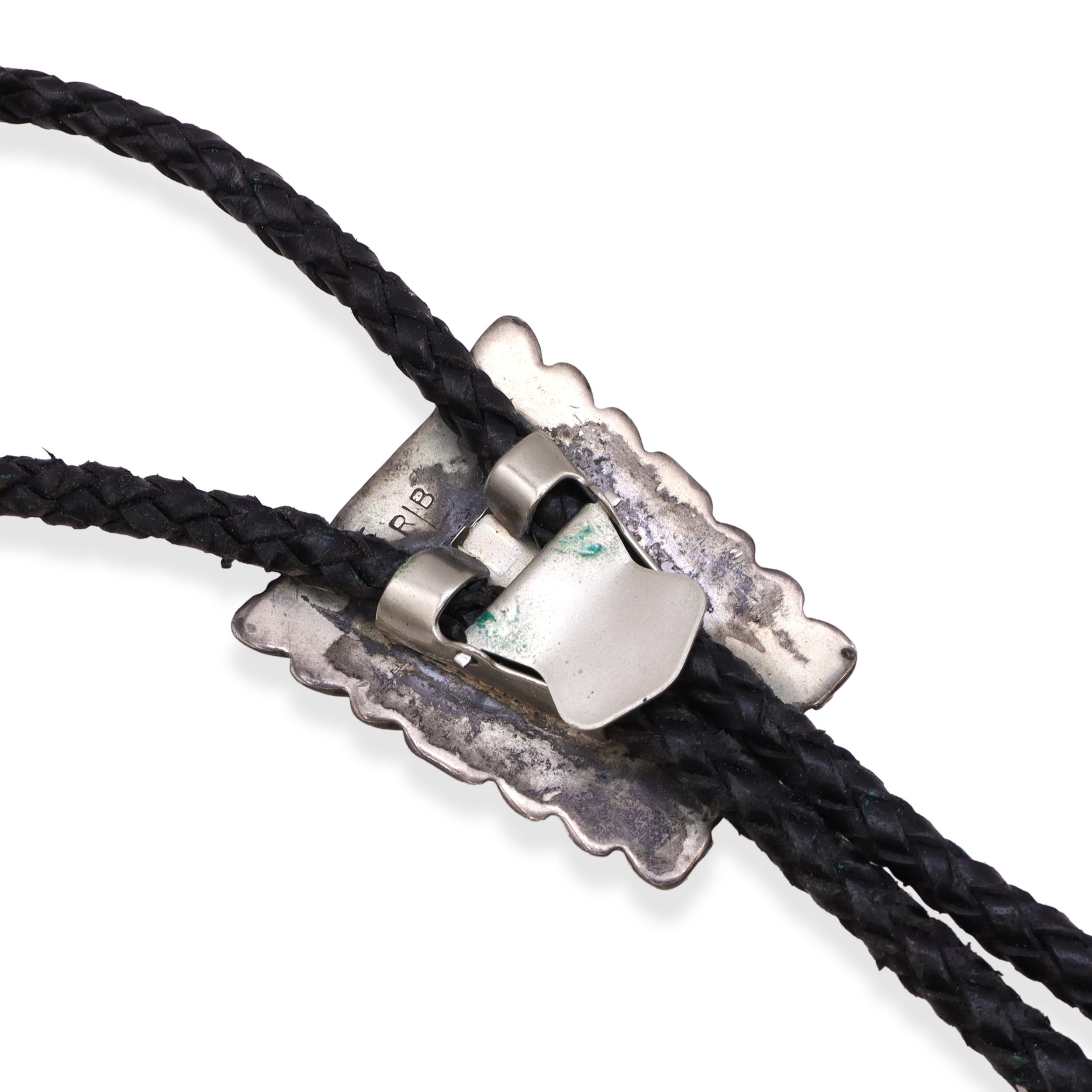 R|B Signed Navajo Turquoise Sterling Silver Bolo Tie