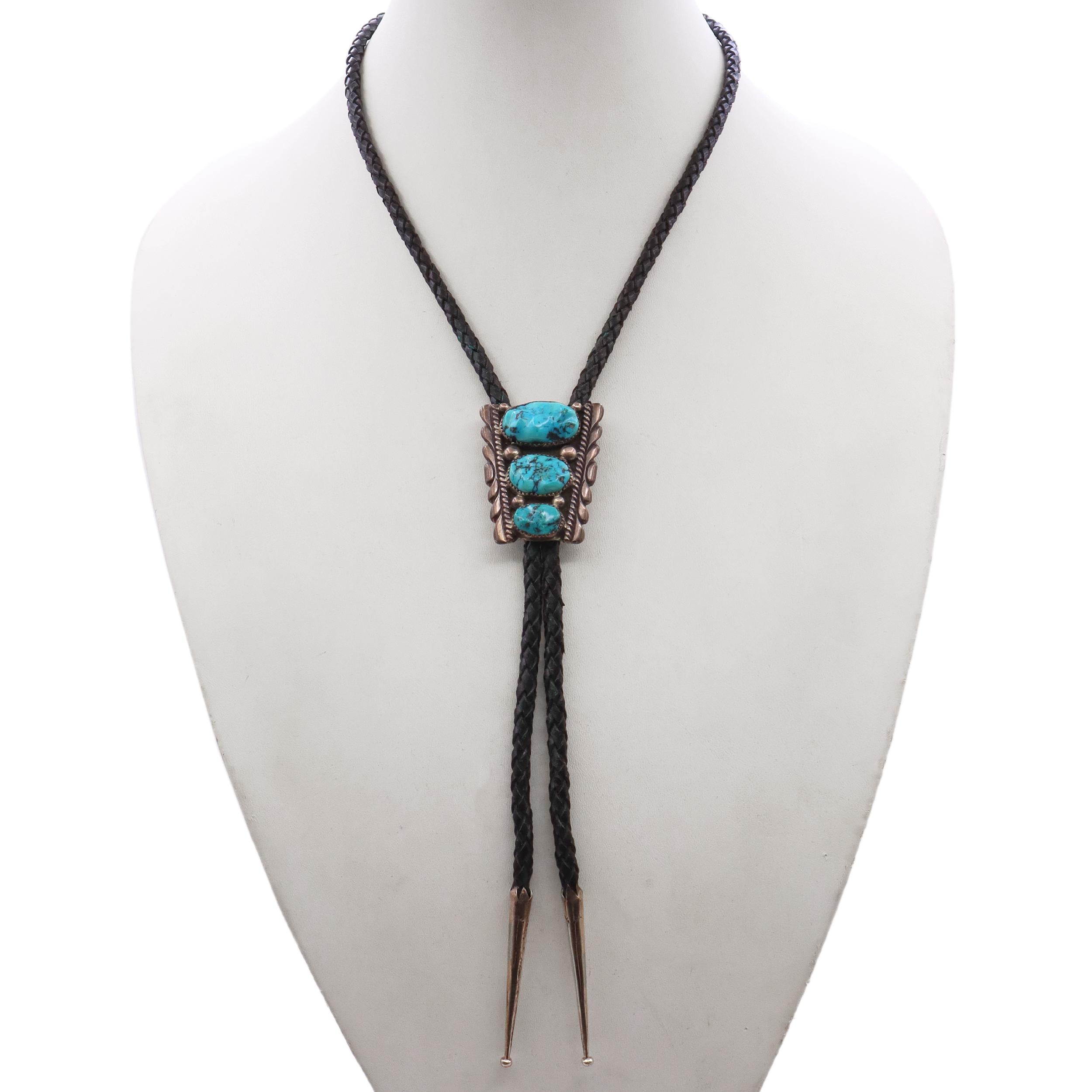 R|B Signed Navajo Turquoise Sterling Silver Bolo Tie