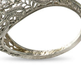 Antique Edwardian 18k White Gold Blue Zircon & Diamond Openwork Ring