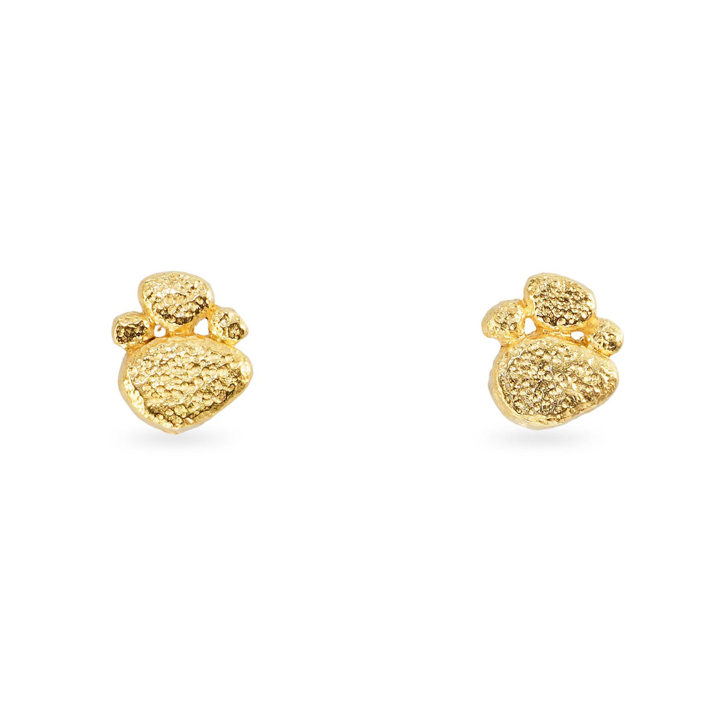 18k Yellow Gold Hammered Gold Pebble Stud Earrings