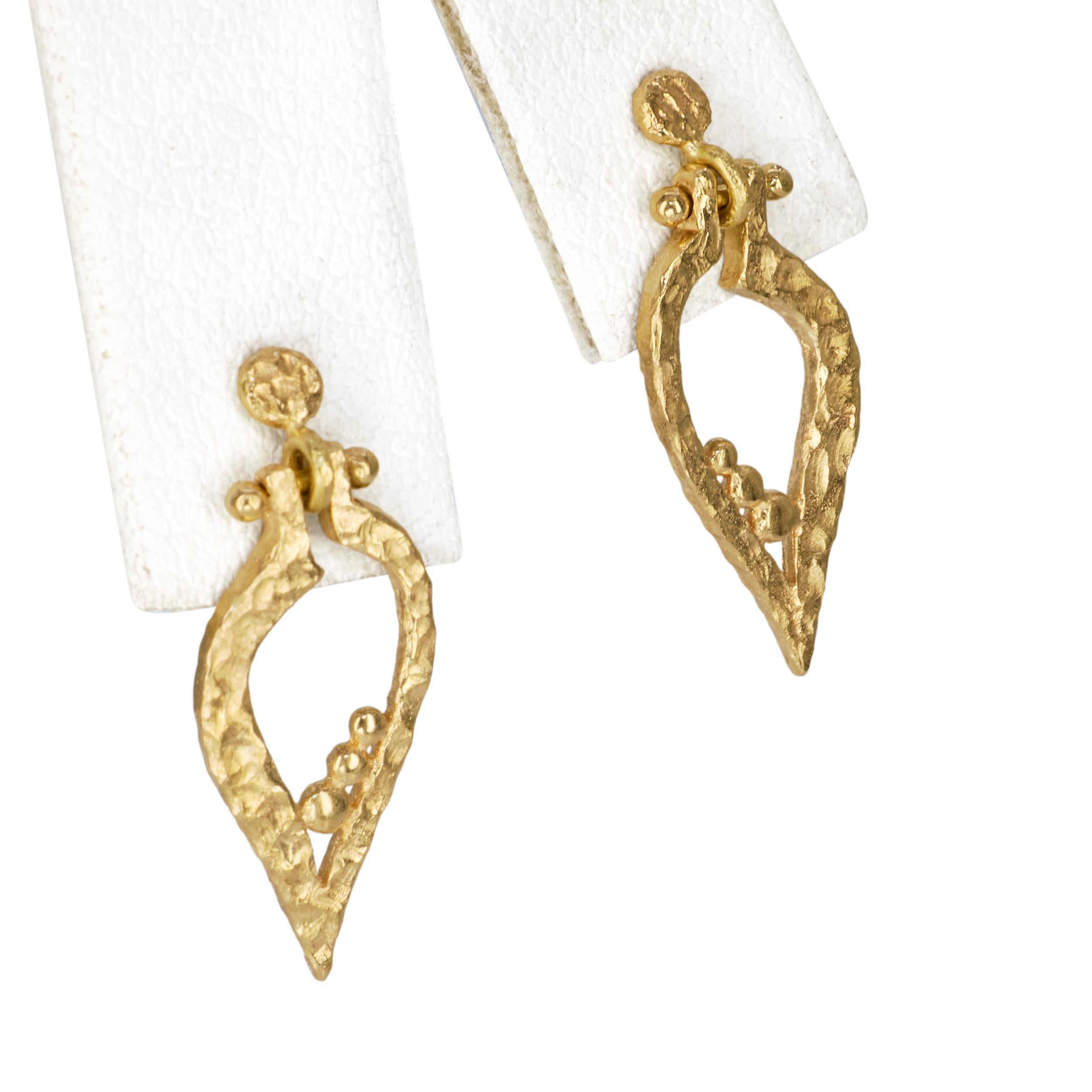 18k Yellow Gold Hammered Foliage Leaf Earrings