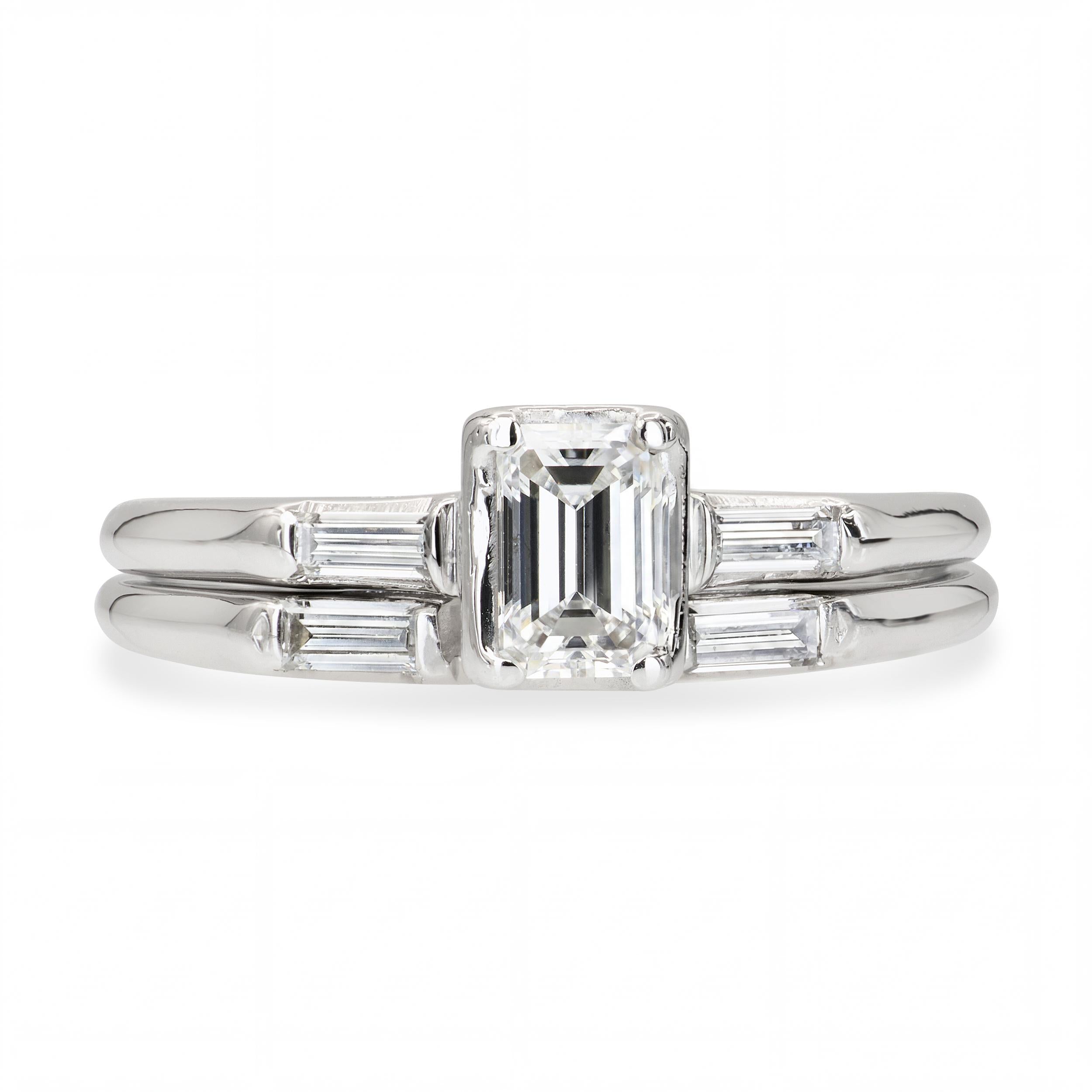 Vintage White Gold 0.76tcw H Vs1 Diamond Ring and Band Set