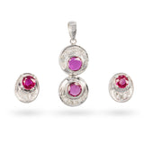 Vintage 14k White Gold Diamond and Ruby Earring and Pendant Set