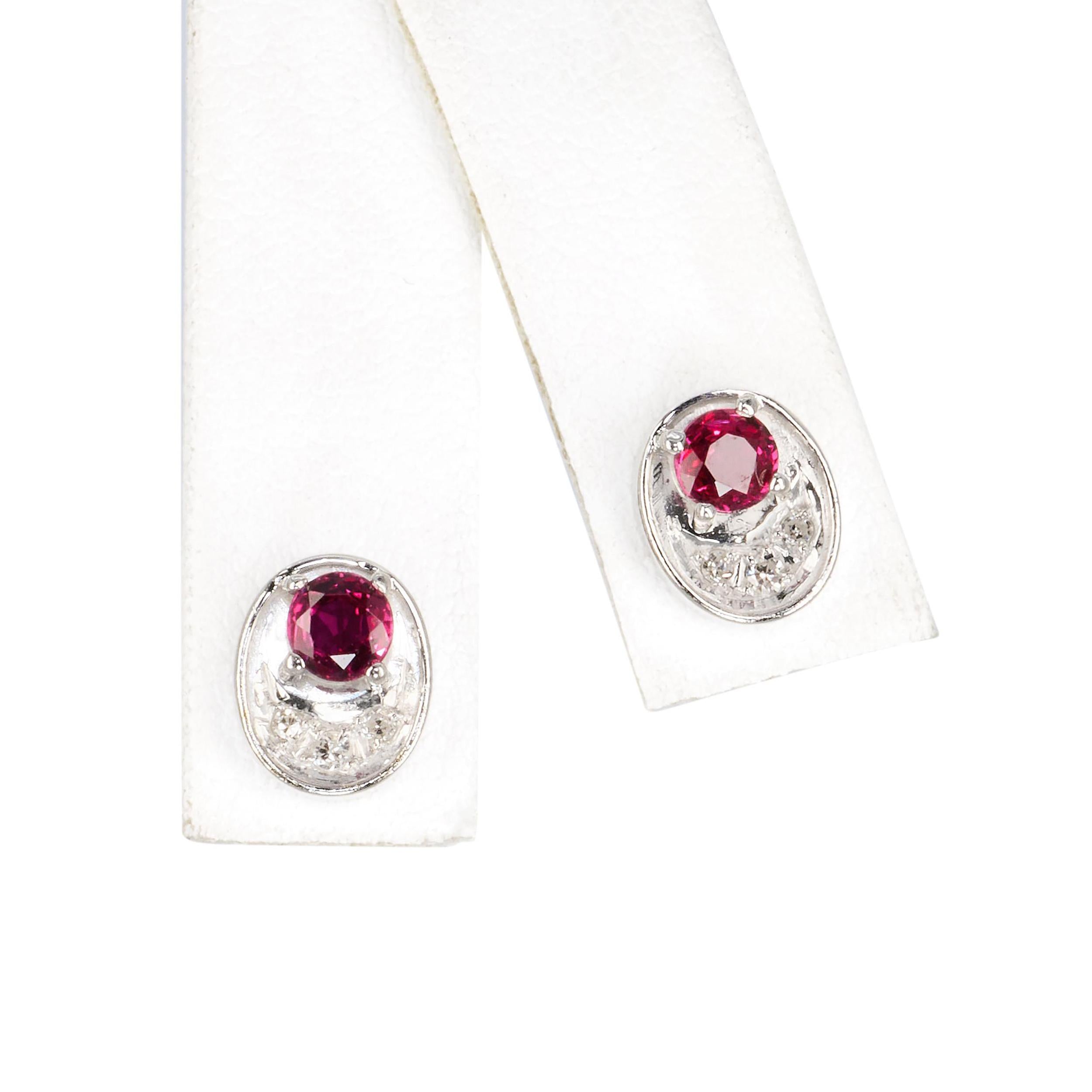 Vintage 14k White Gold Diamond and Ruby Earring and Pendant Set