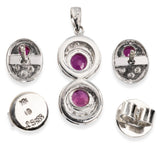 Vintage 14k White Gold Diamond and Ruby Earring and Pendant Set