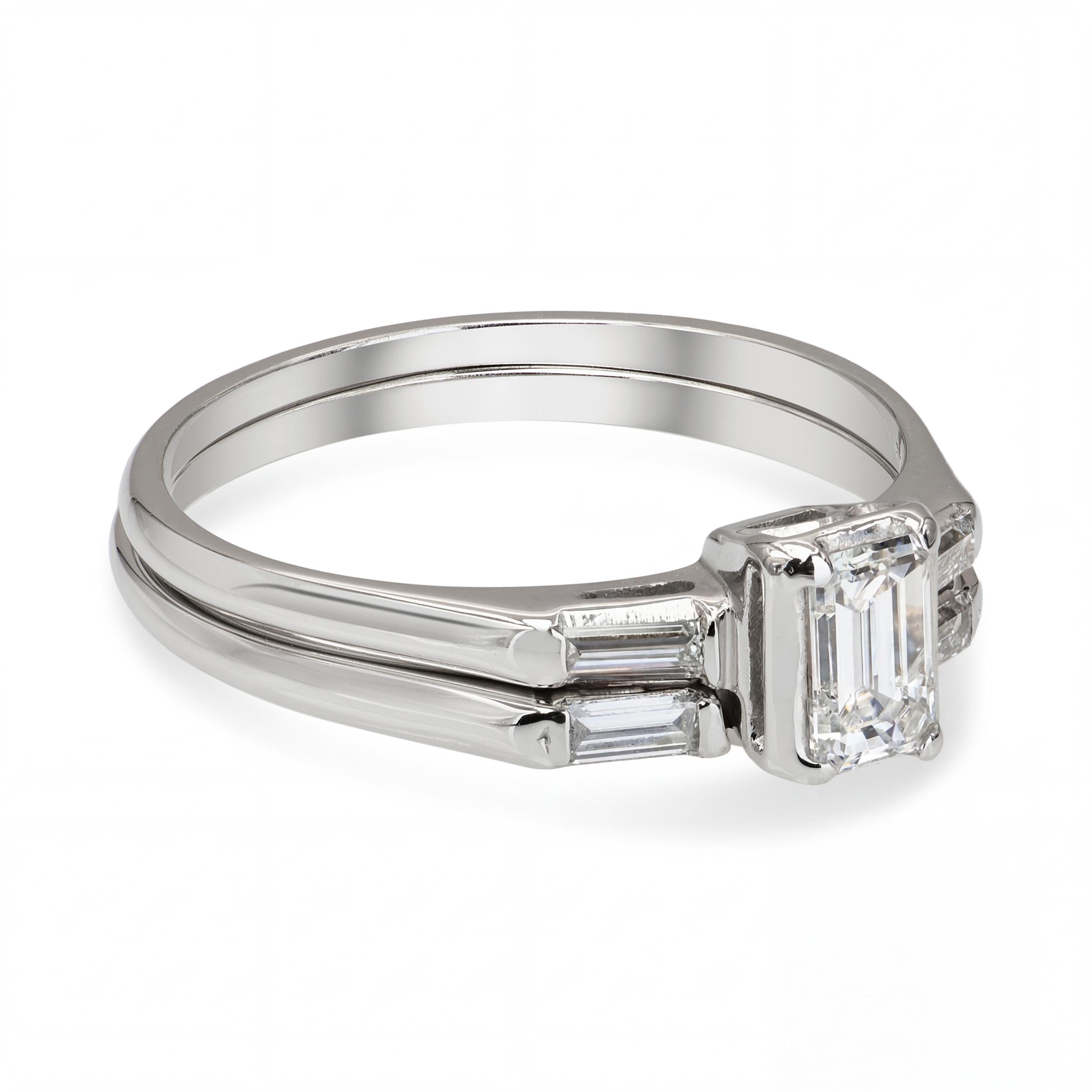 Vintage White Gold 0.76tcw H Vs1 Diamond Ring and Band Set