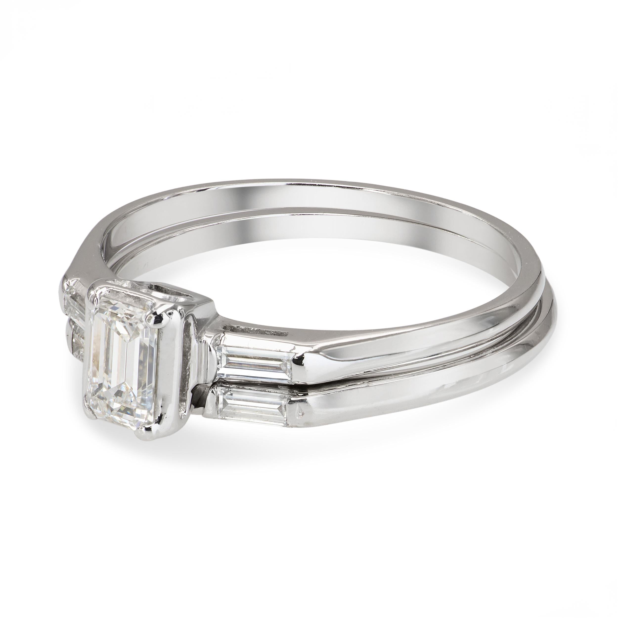 Vintage White Gold 0.76tcw H Vs1 Diamond Ring and Band Set