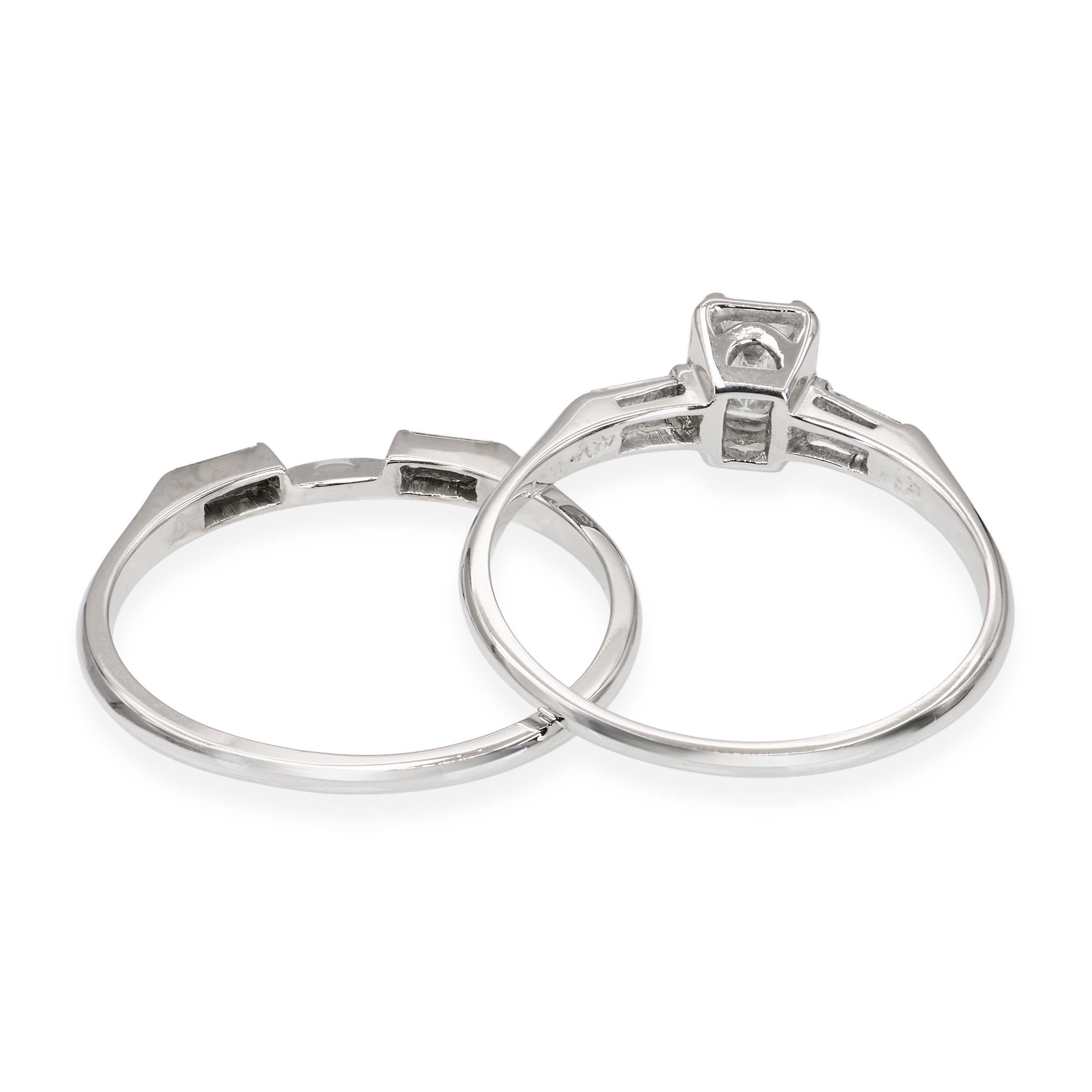 Vintage White Gold 0.76tcw H Vs1 Diamond Ring and Band Set