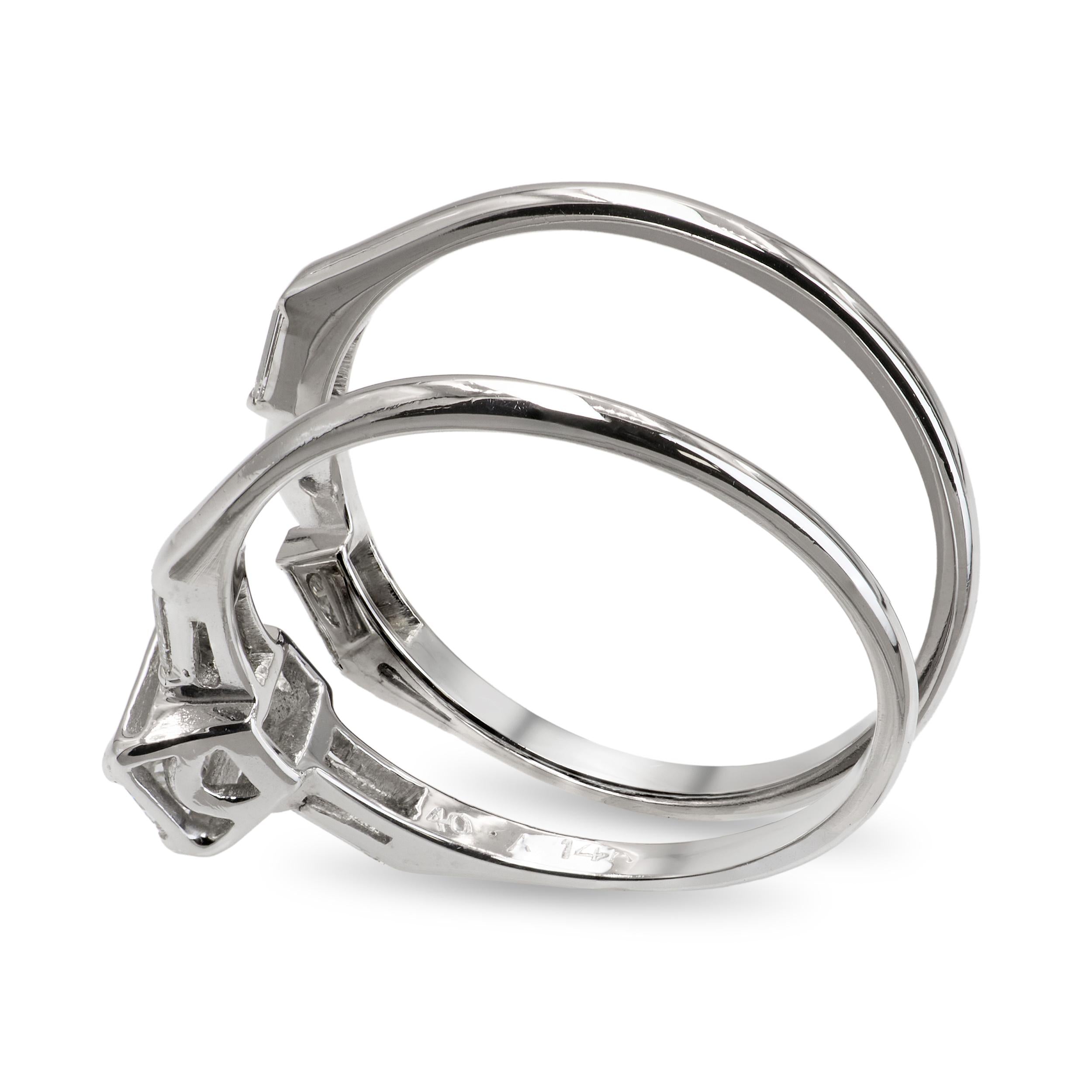 Vintage White Gold 0.76tcw H Vs1 Diamond Ring and Band Set