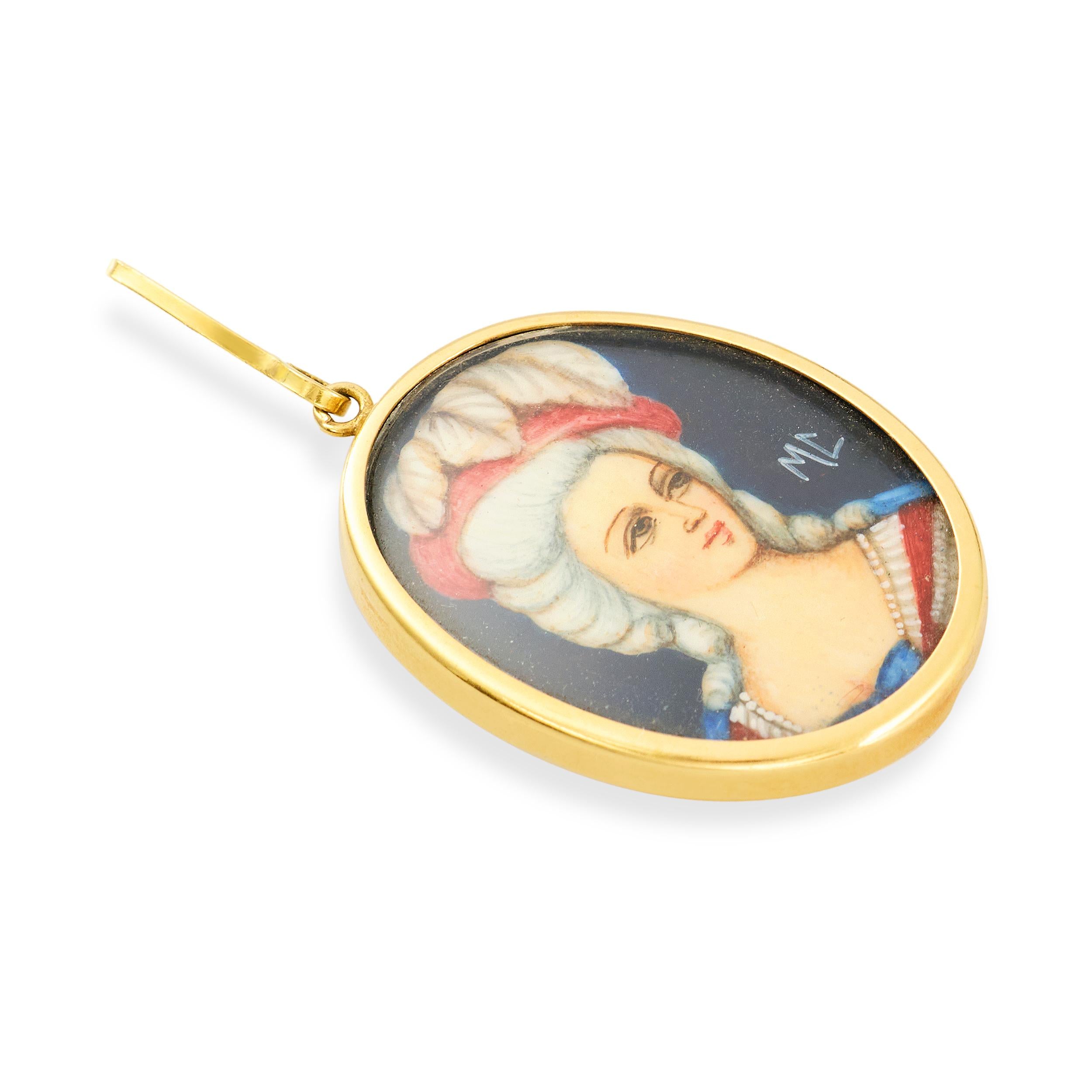 Antique Victorian 18K Yellow Gold Miniature Portrait Pendant