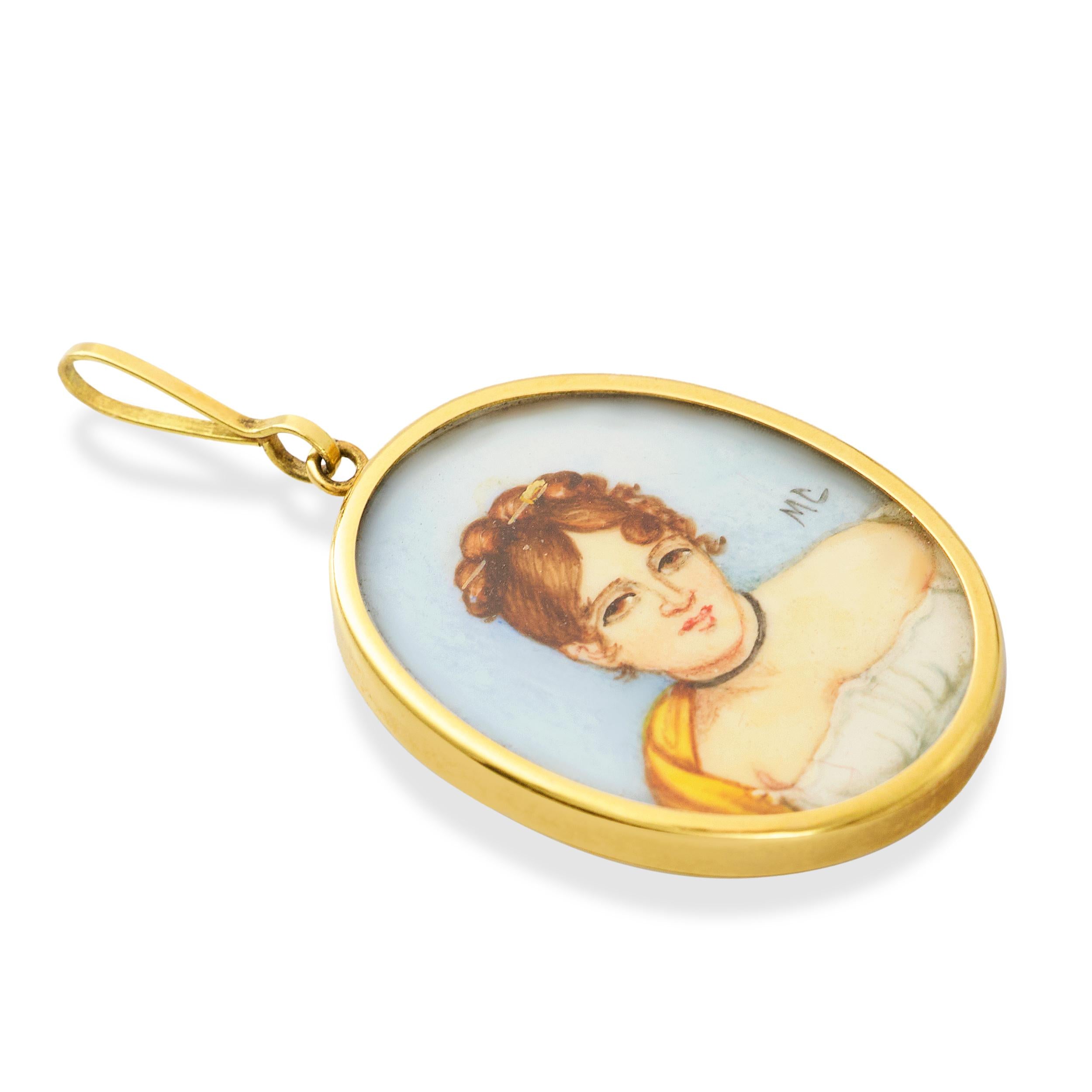 Antique Victorian 18K Yellow Gold Miniature Portrait Pendant