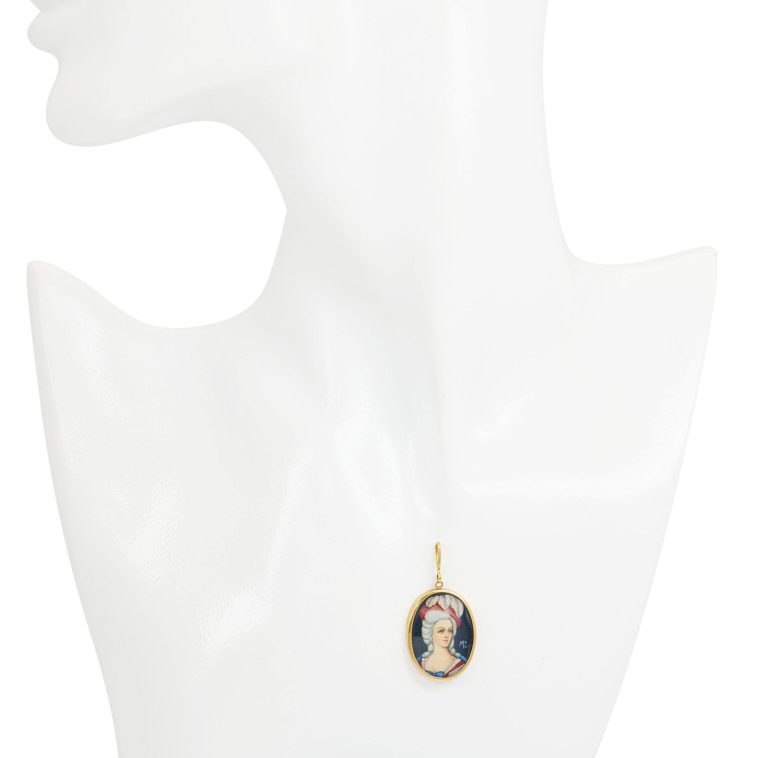 Antique Victorian 18K Yellow Gold Miniature Portrait Pendant