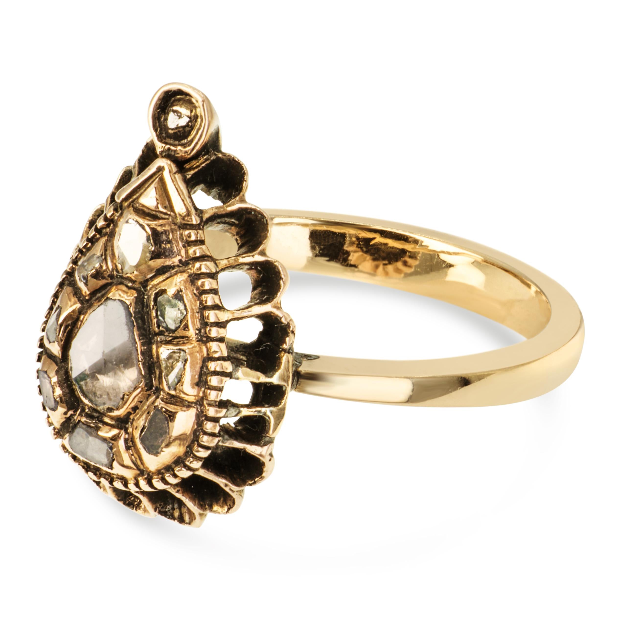 Antique 13k Yellow Gold Polki Cut Diamond Ring