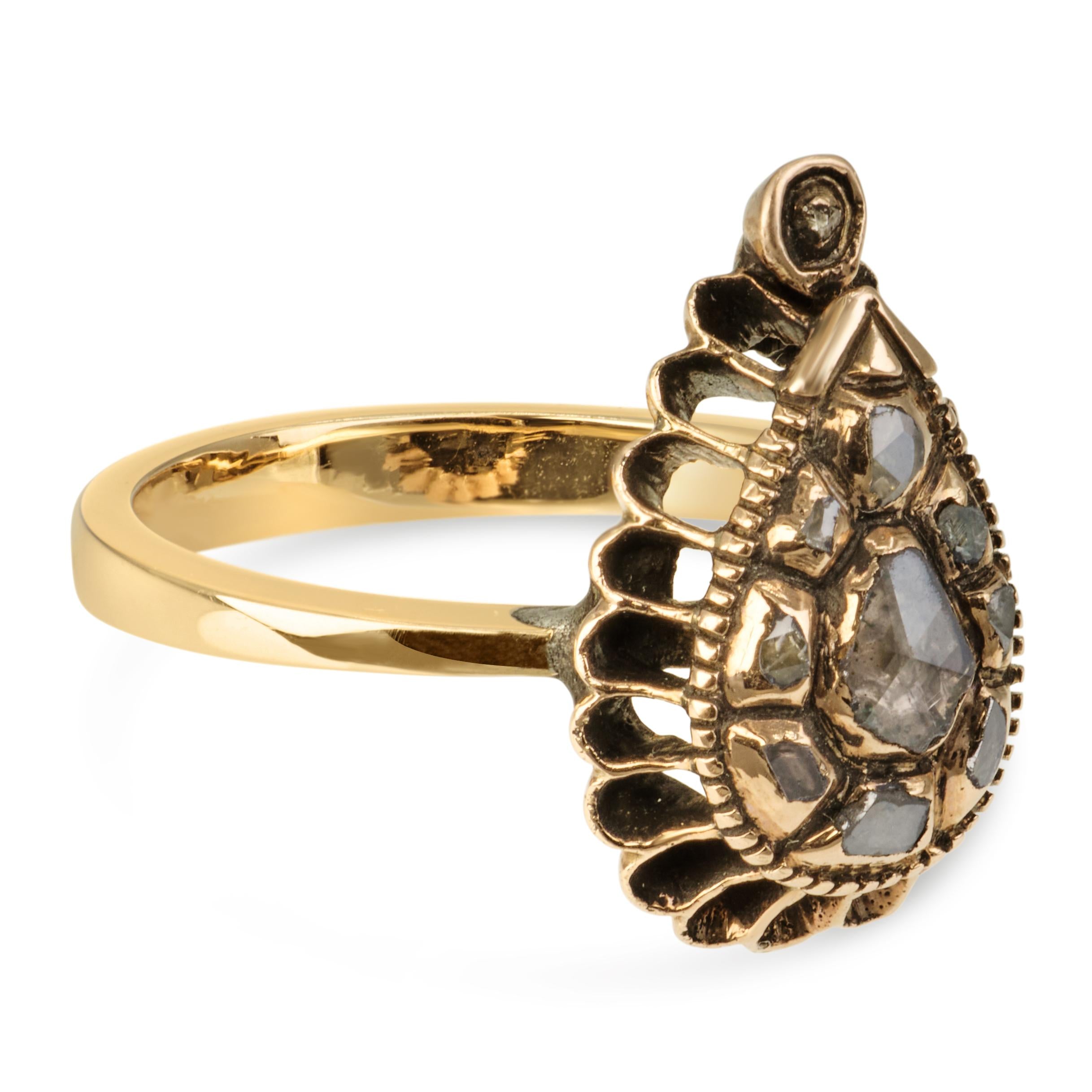 Antique 13k Yellow Gold Polki Cut Diamond Ring
