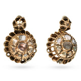 Antique 10k Yellow Gold and Silver Polki Cut Diamond Earrings