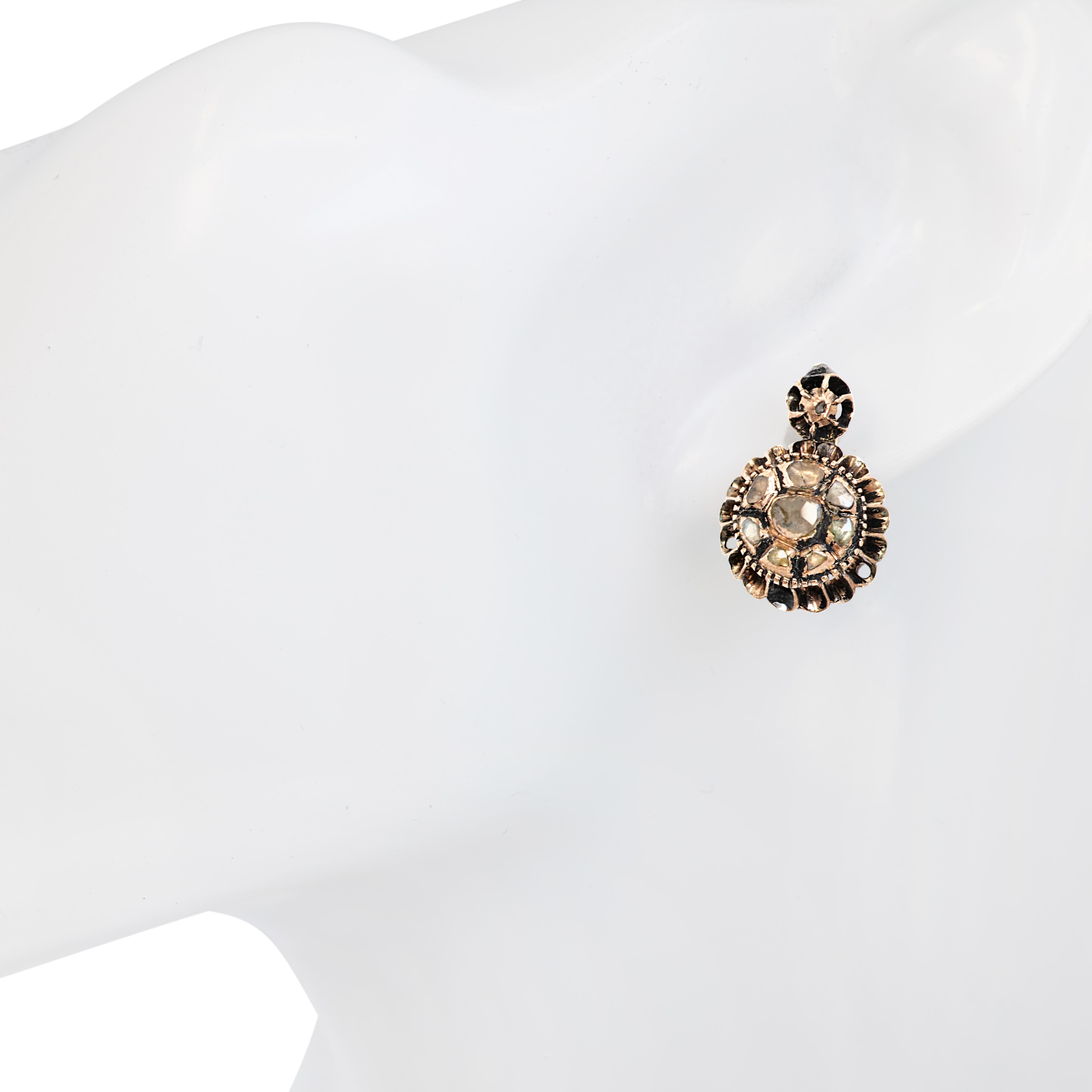 Antique 10k Yellow Gold and Silver Polki Cut Diamond Earrings