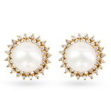 Vintage 14k Yellow Gold Pearl And Diamond Halo Earrings