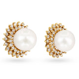 Vintage 14k Yellow Gold Pearl And Diamond Halo Earrings