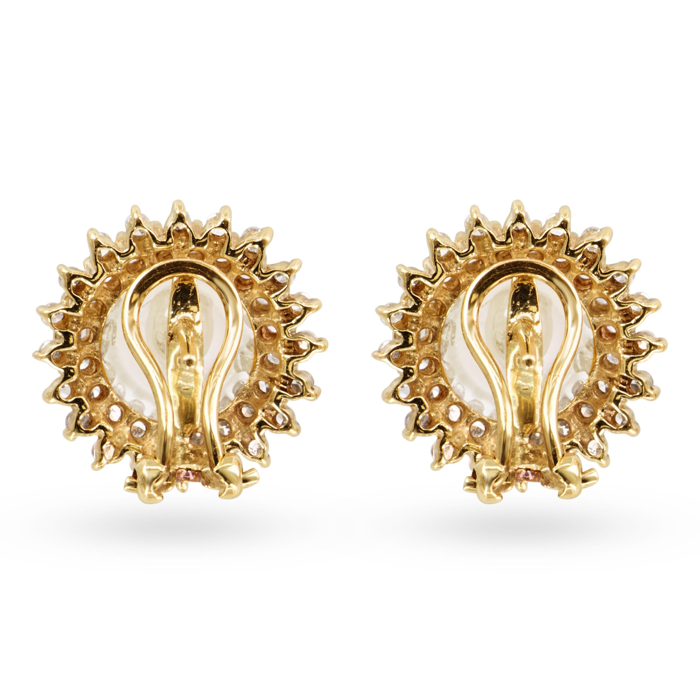 Vintage 14k Yellow Gold Pearl And Diamond Halo Earrings