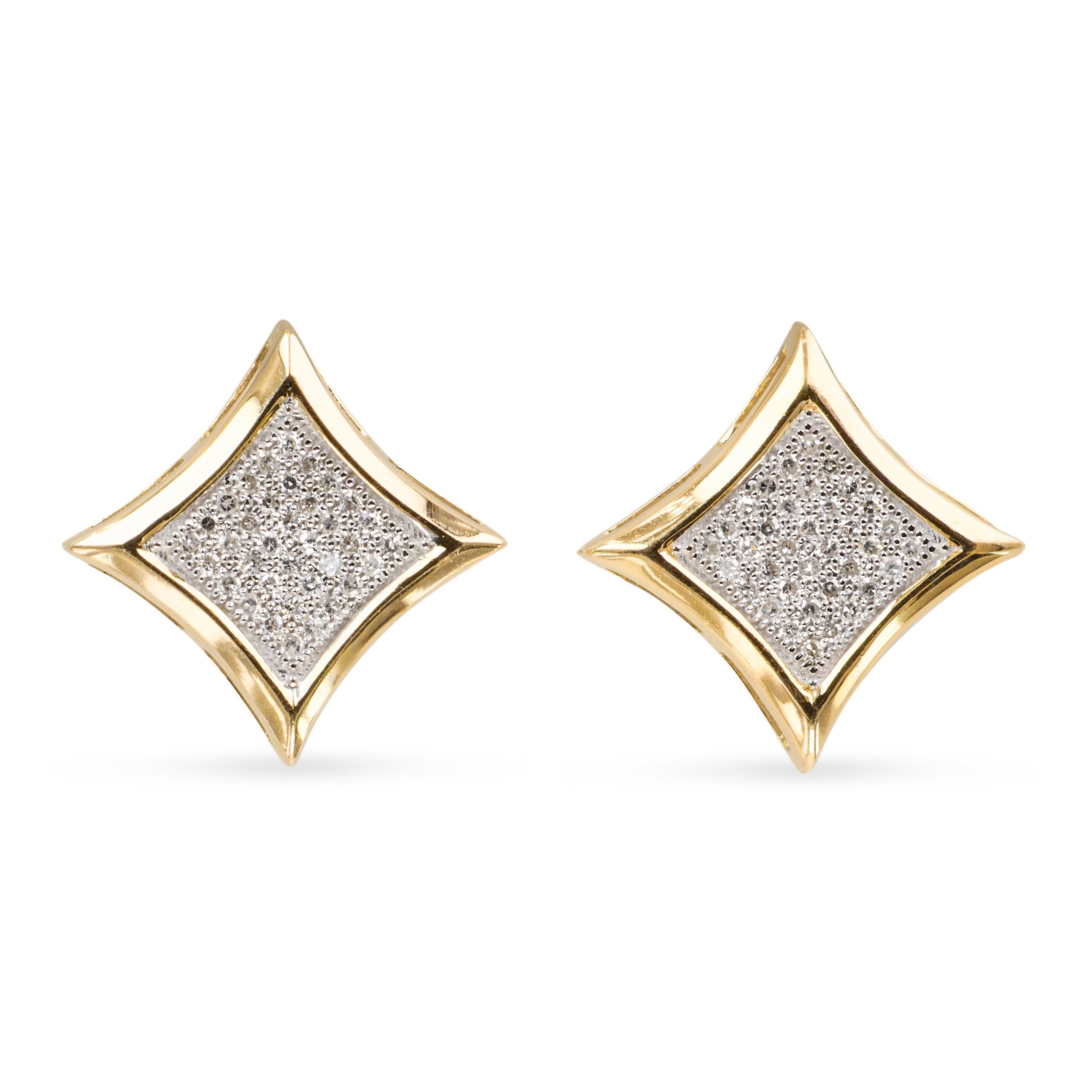 Vintage 10k Yellow Gold Diamond Pave Stud Earrings