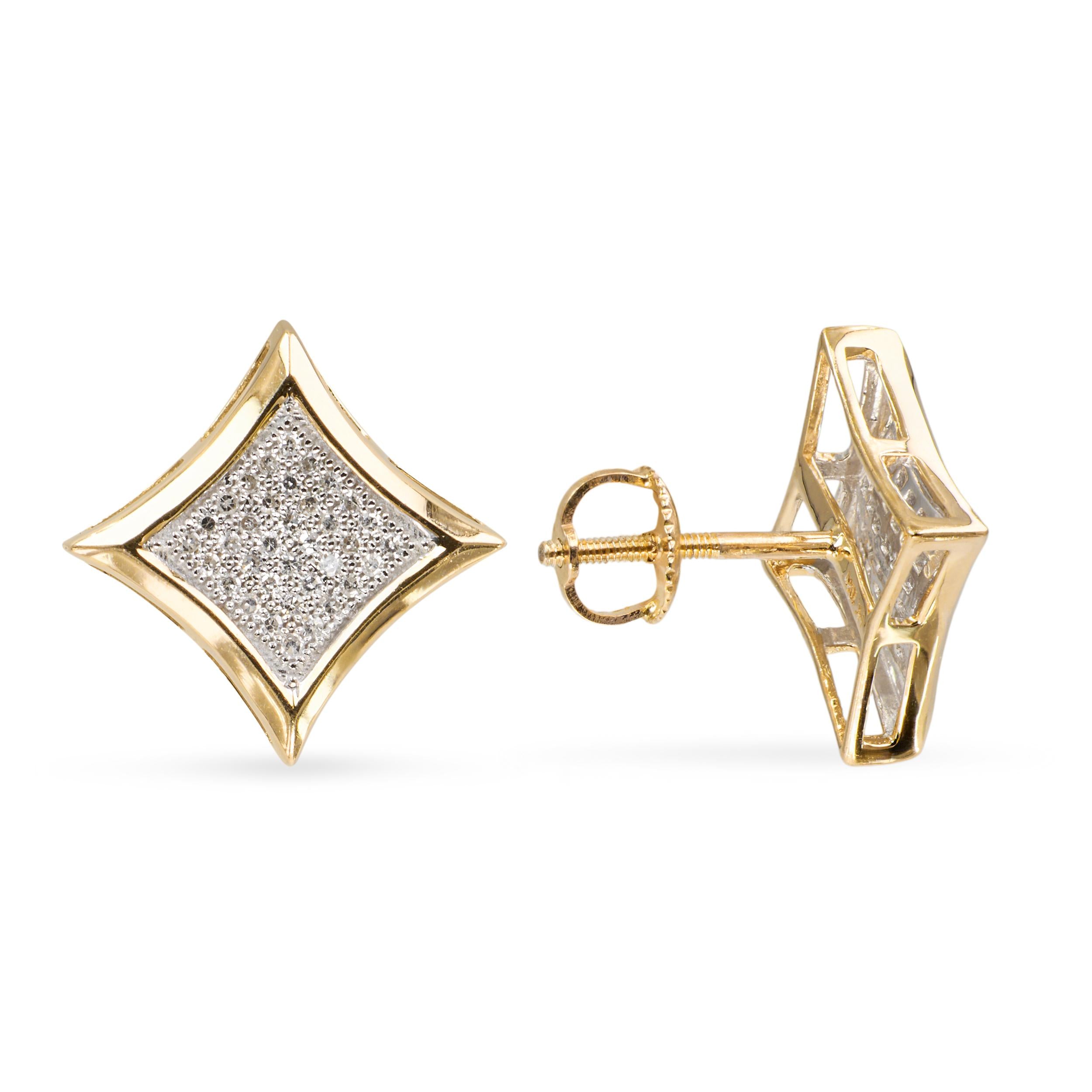 Vintage 10k Yellow Gold Diamond Pave Stud Earrings