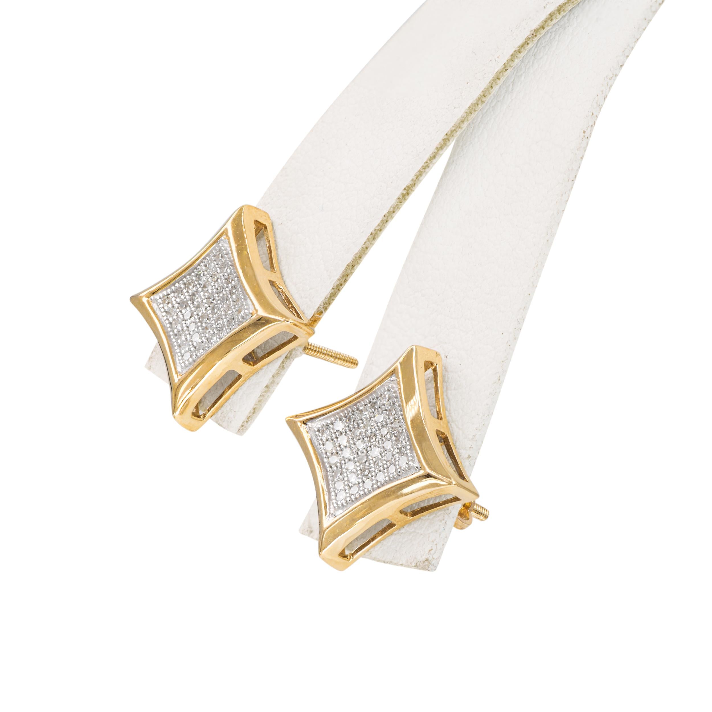 Vintage 10k Yellow Gold Diamond Pave Stud Earrings