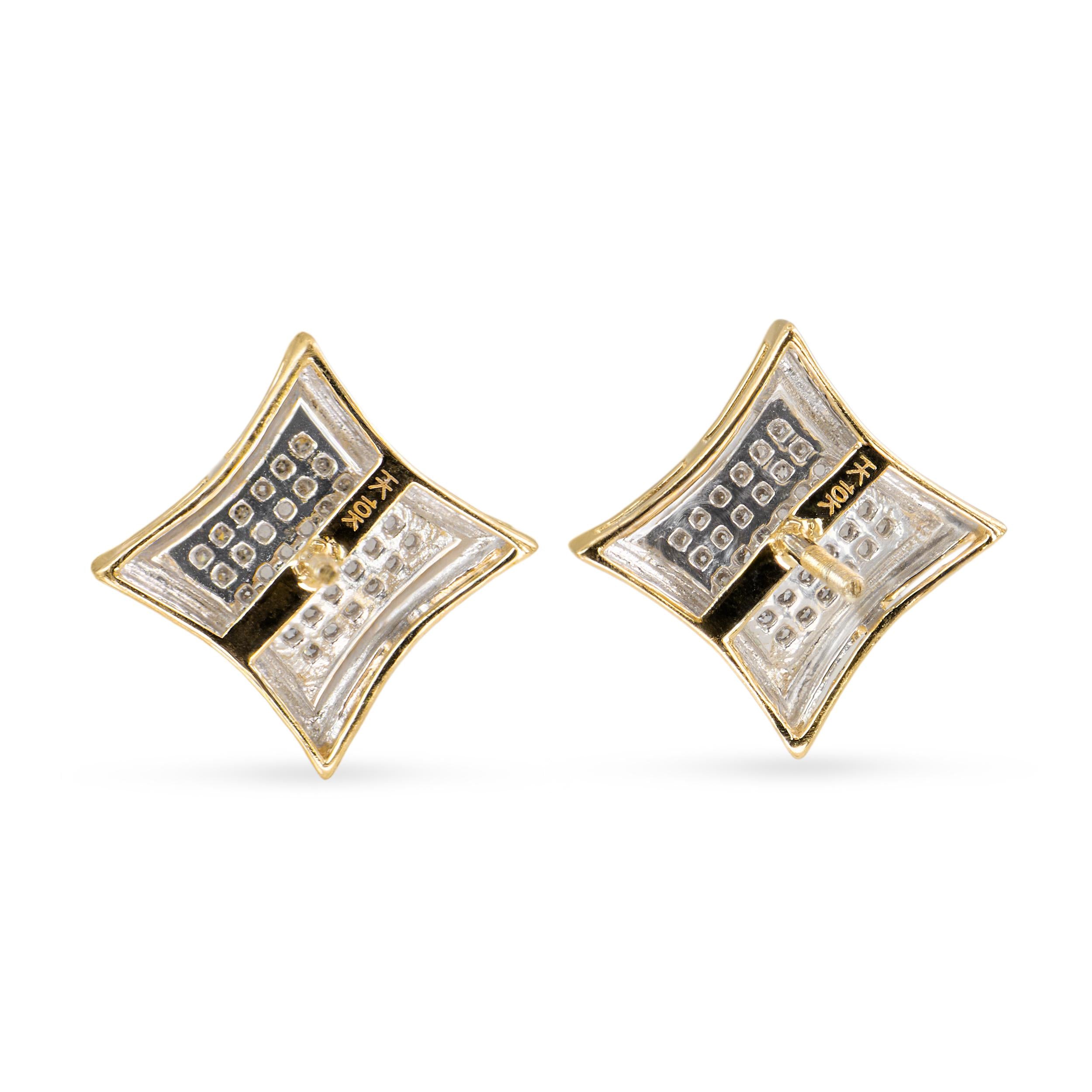 Vintage 10k Yellow Gold Diamond Pave Stud Earrings