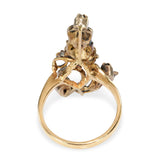 Antique Sterling Silver and 14k Yellow Gold Diamond and Emerald Foliage Ring