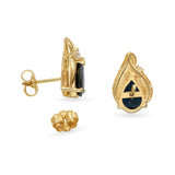 Vintage 14k Yellow Gold Blue 2.24ctw Sapphire & Diamond Stud Earrings