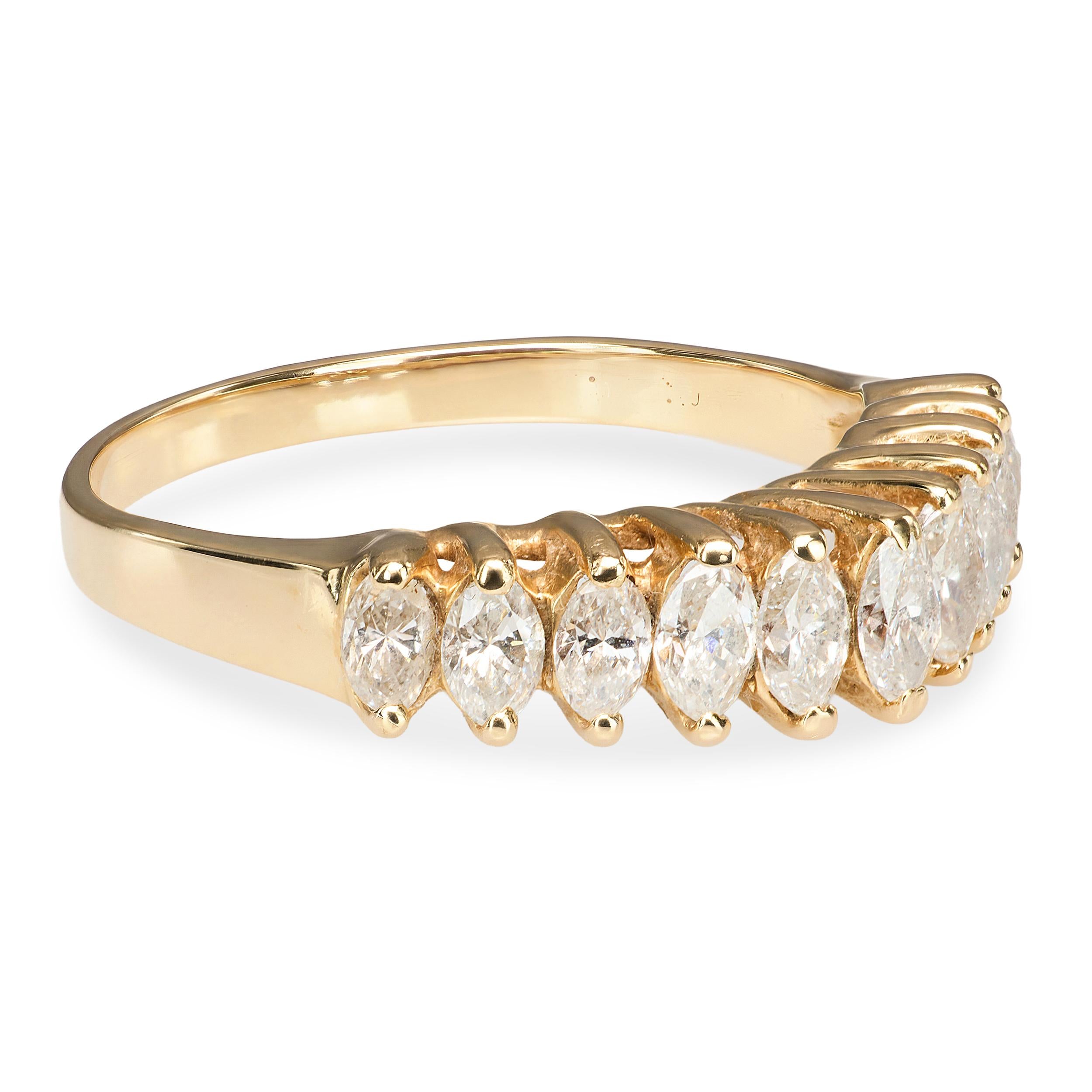 14k Yellow Gold Marquise Cut Diamond Half Eternity Band Ring