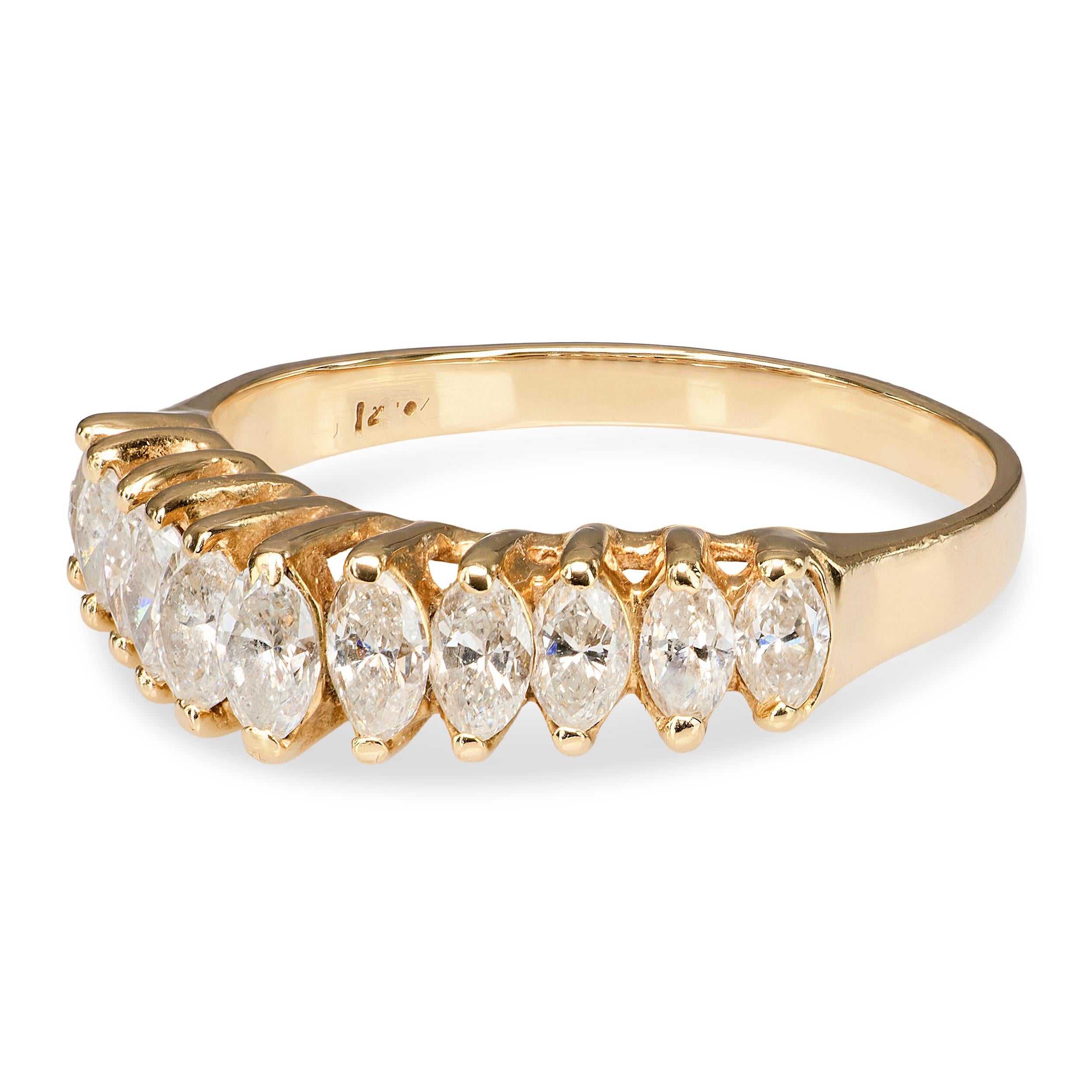 14k Yellow Gold Marquise Cut Diamond Half Eternity Band Ring