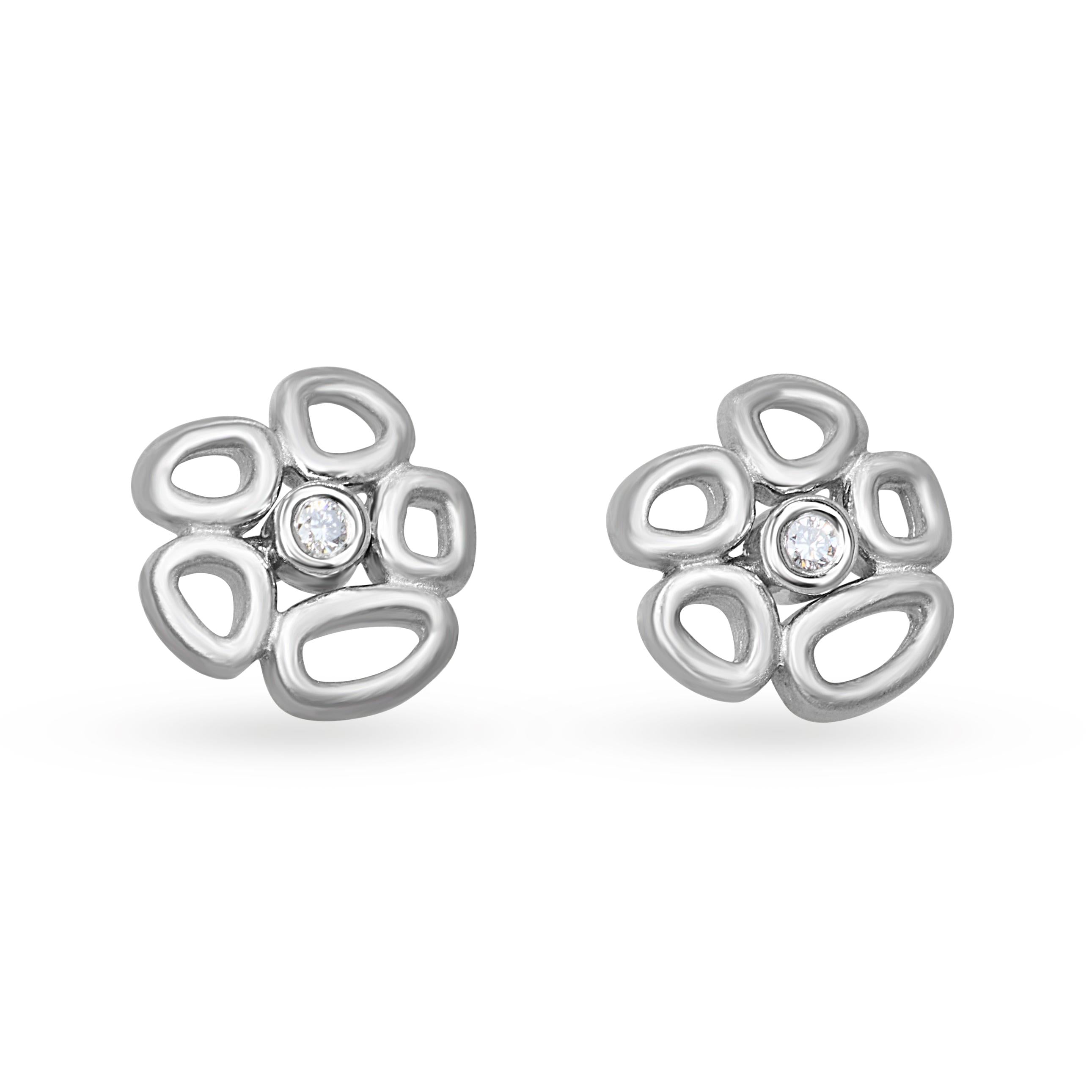 18k White Gold Contemporary Floral Diamond Stud Earrings