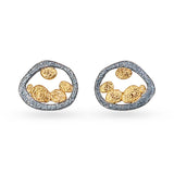 Vintage 18k Yellow Gold and Blackened Sterling Silver Pebble Stud Earrings