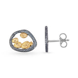 Vintage 18k Yellow Gold and Blackened Sterling Silver Pebble Stud Earrings