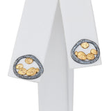 Vintage 18k Yellow Gold and Blackened Sterling Silver Pebble Stud Earrings