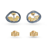 Vintage 18k Yellow Gold and Blackened Sterling Silver Pebble Stud Earrings
