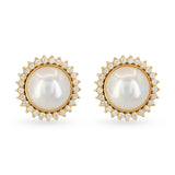 Vintage 14k Yellow Gold Mabe Pearl and Diamond Stud Earrings