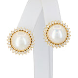 Vintage 14k Yellow Gold Mabe Pearl and Diamond Stud Earrings