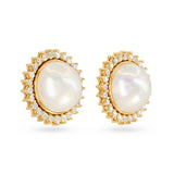 Vintage 14k Yellow Gold Mabe Pearl and Diamond Stud Earrings