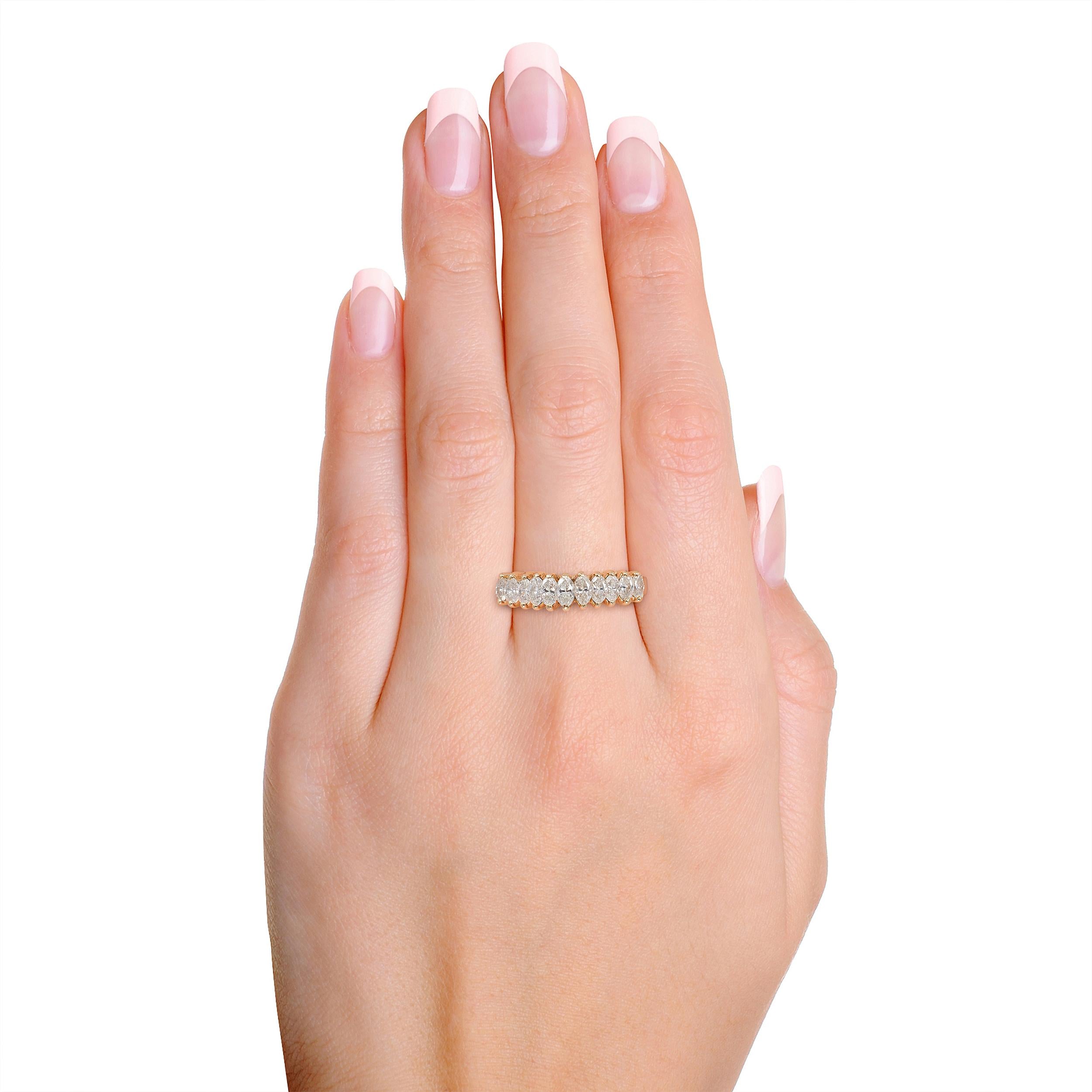 14k Yellow Gold Marquise Cut Diamond Half Eternity Band Ring