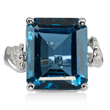 14k White Gold 14.20ct London Blue Topaz & Diamond Ring