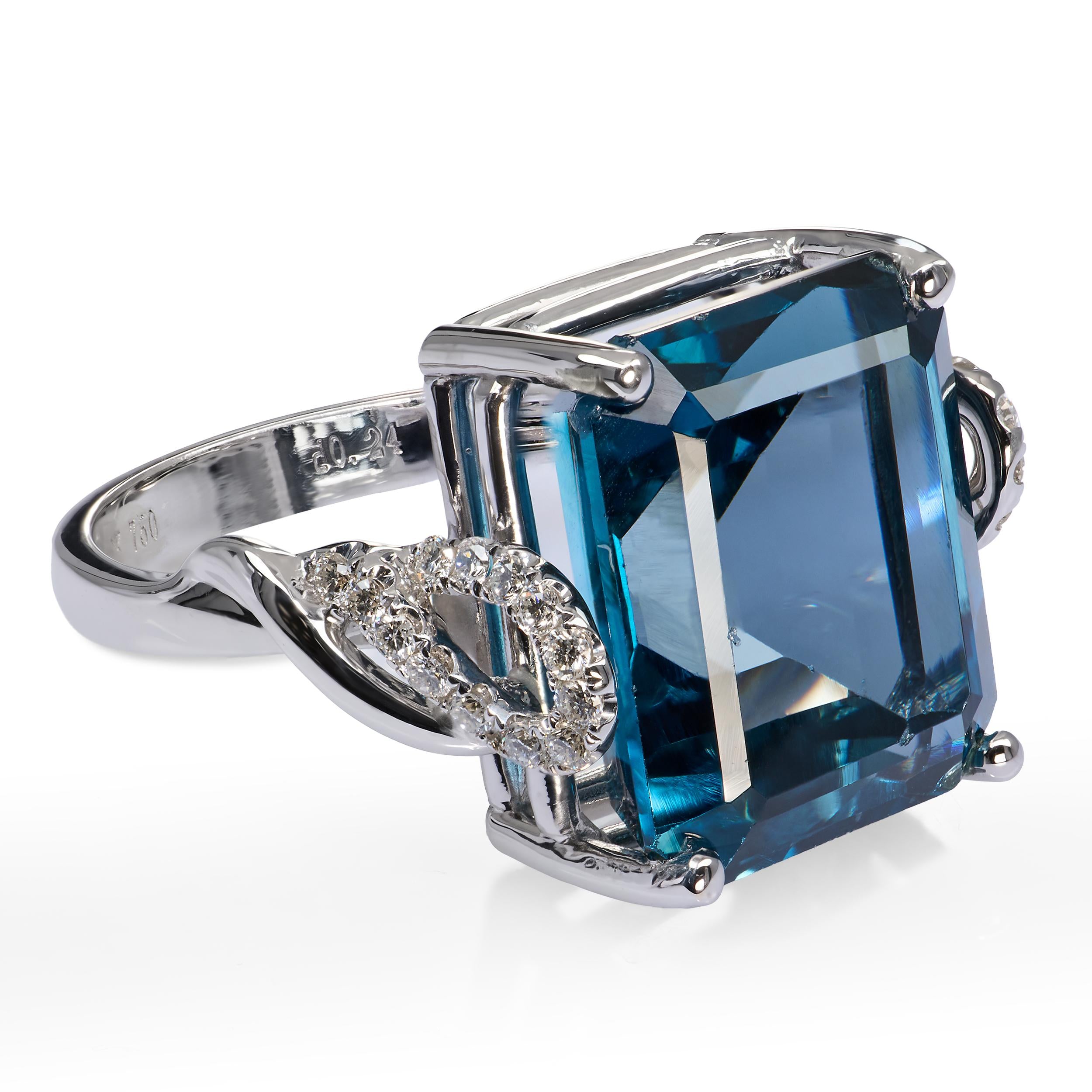 14k White Gold 14.20ct London Blue Topaz & Diamond Ring